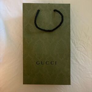 Gucci Olive Green Paper Shopping Bag with Black Rope Handles